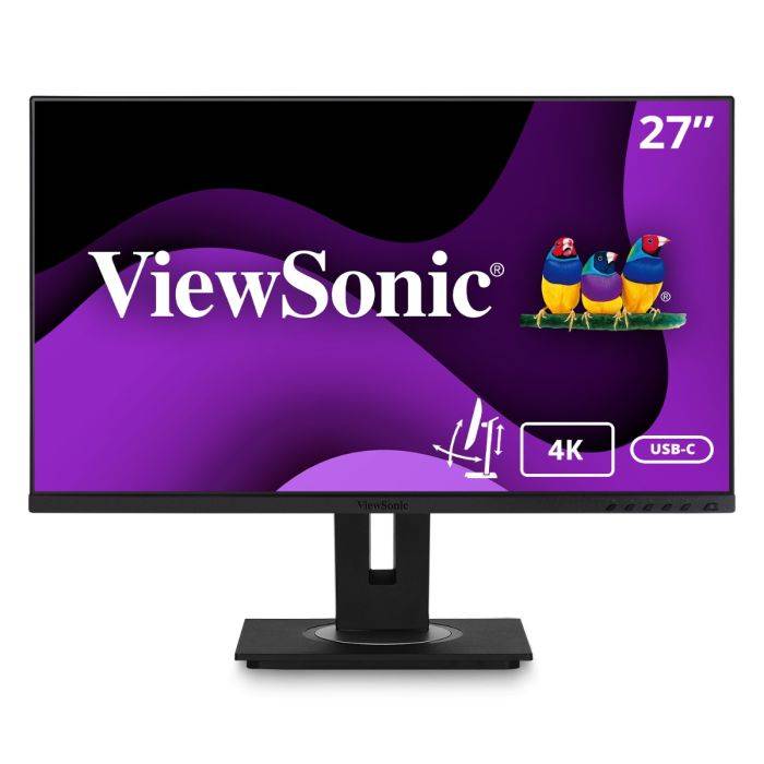 Viewsonic VG2756-4K 27 Inch 4K IPS Docking Monitor, 60Hz, 5ms, Speakers, 2xHDMI, Display Port, USB-C, Height Adjustable, Pivot, VESA, Black-PCR Business Solutions Ltd
