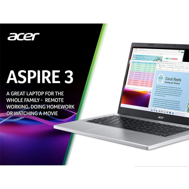 Acer Aspire 3 A314-23P Laptop, 14 Inch FHD Screen, AMD Ryzen 5 7520U Processor, 8GB RAM, 256GB SSD, Windows 11 Home, Silver-PCR Business Solutions Ltd