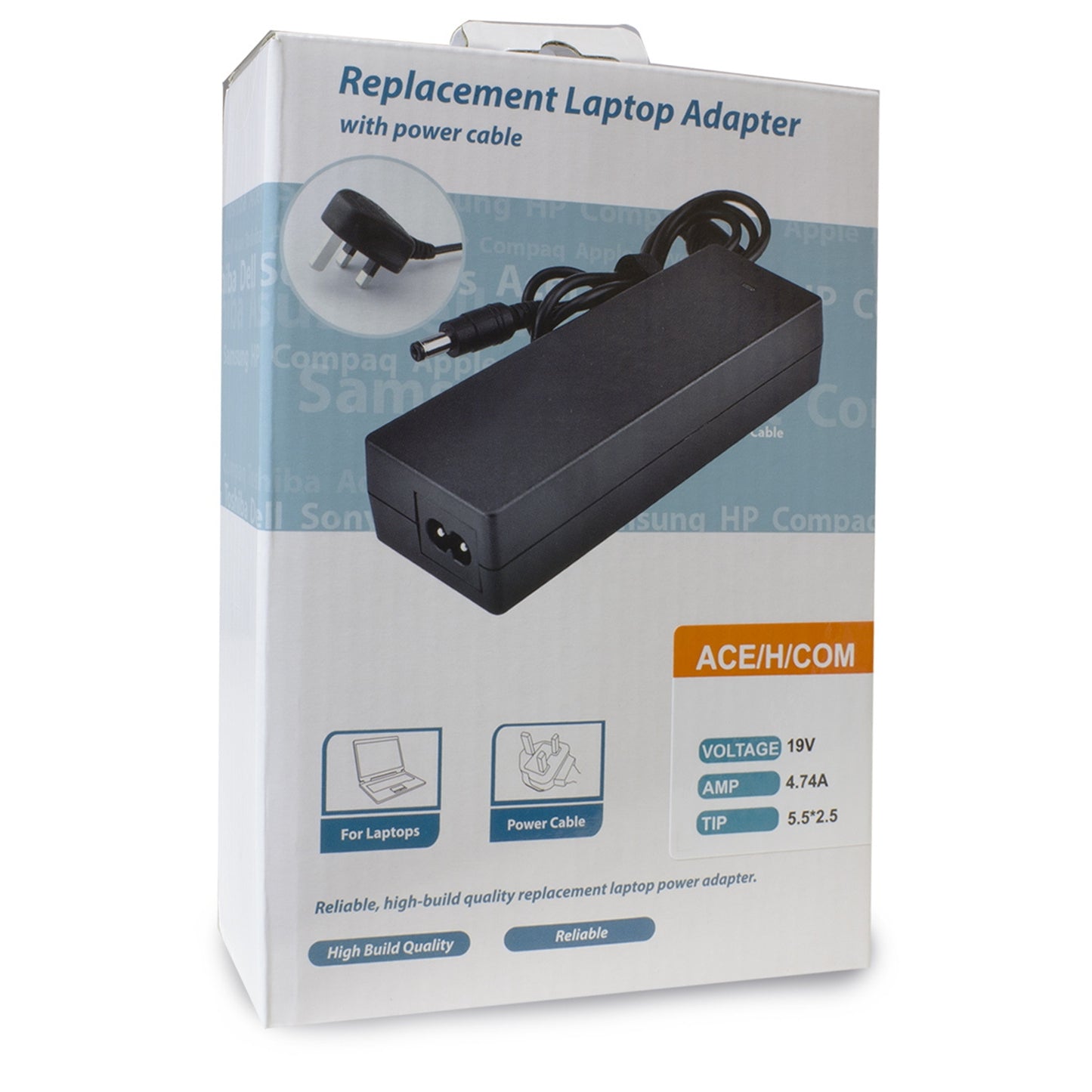 Acer, HP & Compaq Compatible Laptop AC Charger Adapter, 19V / 4.74A / 90W with 5.5mm x 2.5mm Barrel Tip & UK Plug-PCR Business Solutions Ltd