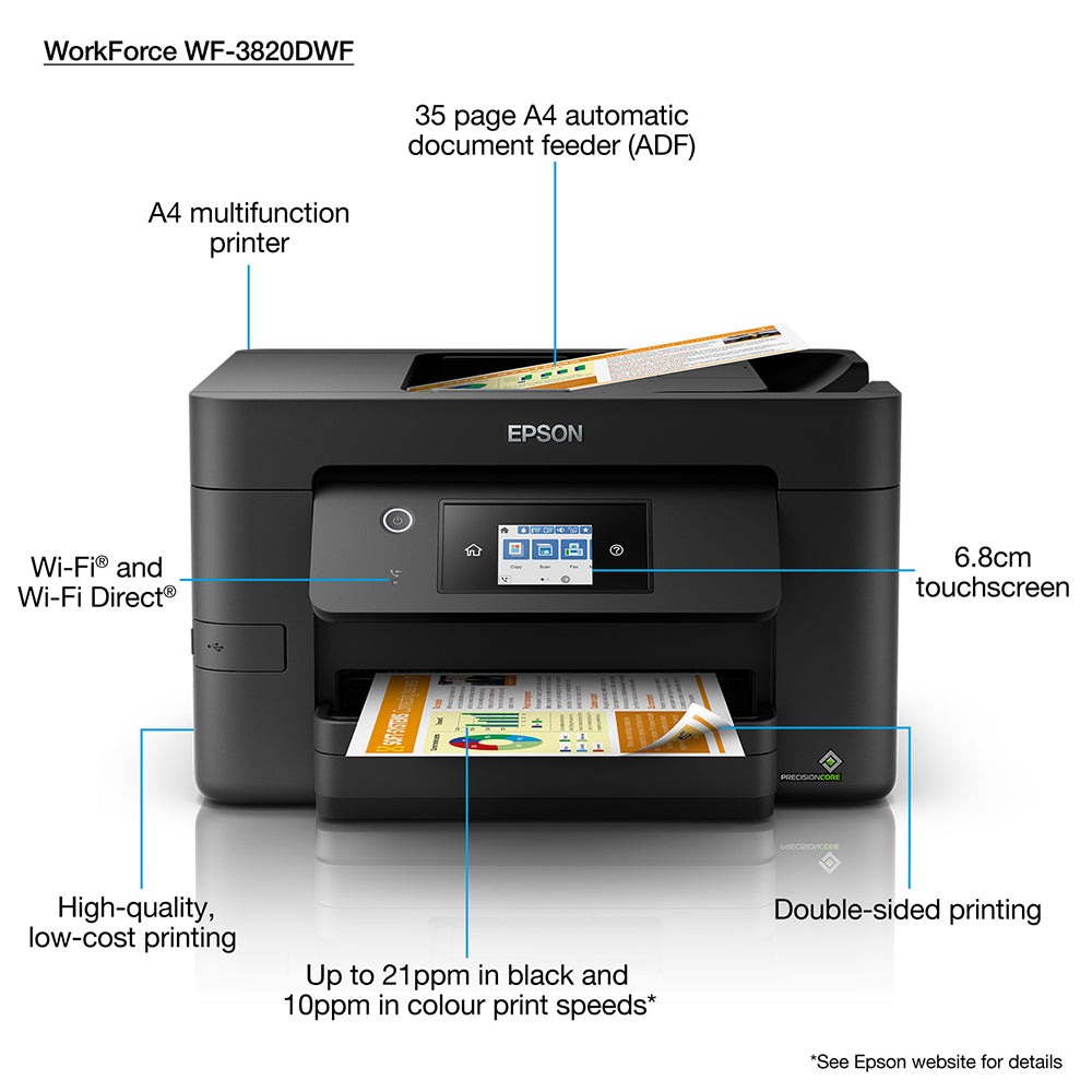 Epson WorkForce WF-3820DWF A4 Colour Wireless Multifunction Printer