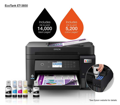 Epson EcoTank ET-3850 Colour Wireless All-in-One Inkjet Printer-PCR Business Solutions Ltd