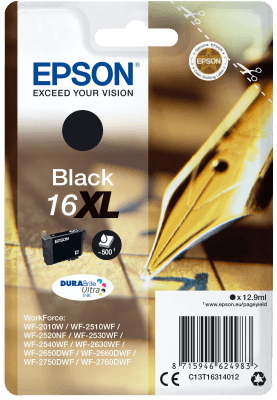 Epson Singlepack Black 16XL DURABrite Ultra Ink C13T16314012-PCR Business Solutions Ltd