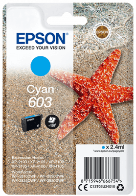 Epson Singlepack Cyan 603 Ink C13T03U24010-PCR Business Solutions Ltd