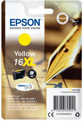 Epson Singlepack Yellow 16XL DURABrite Ultra Ink C13T16344012-PCR Business Solutions Ltd