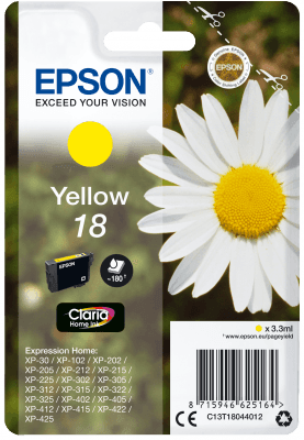 Epson Singlepack Yellow 18 Claria Home Ink C13T18044012-PCR Business Solutions Ltd