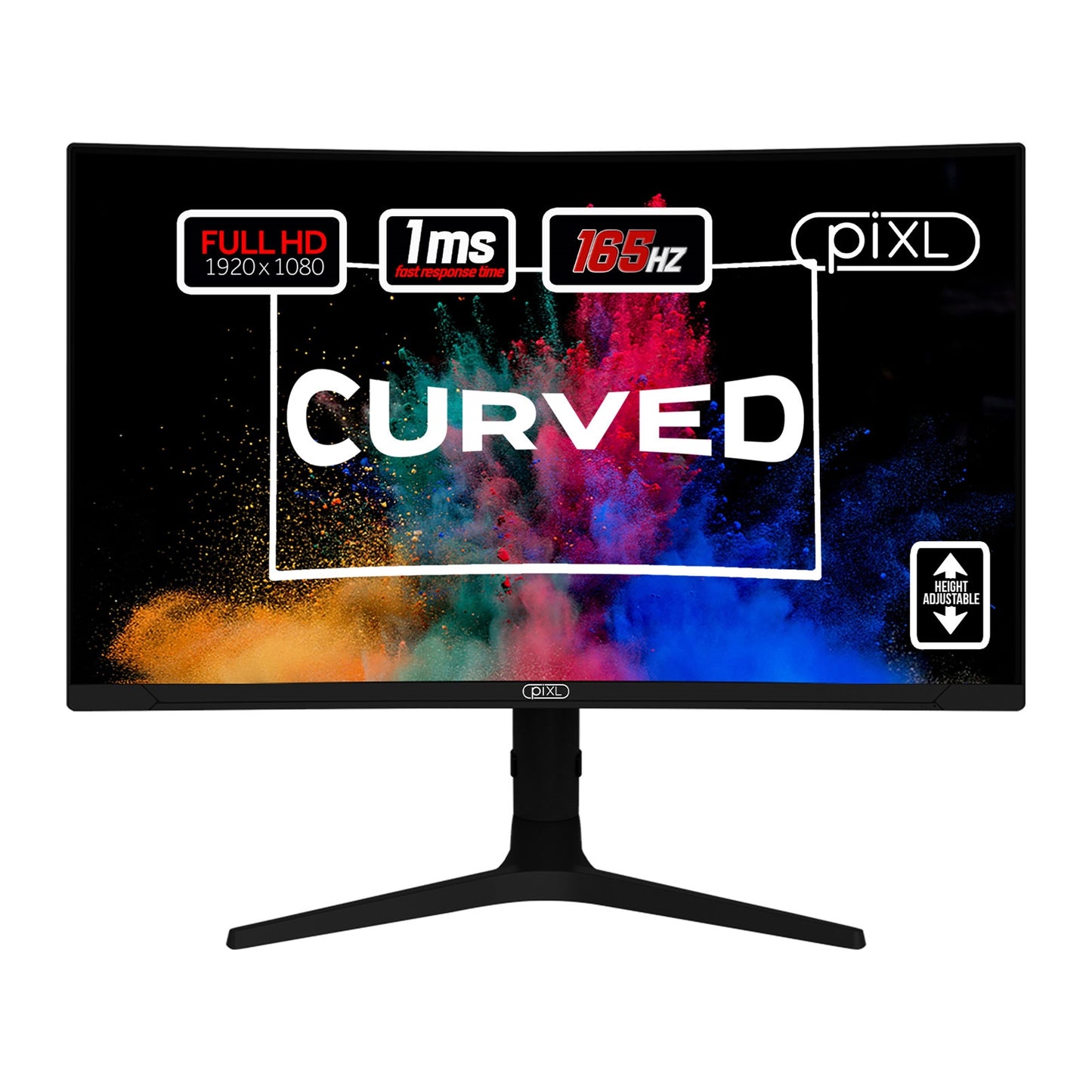 piXL CM27C7 27 Inch Curved Monitor, 165Hz, 1ms, Frameless, Freesync / G-Sync, Full HD, HDMI, Display Port, USB, Black with RGB Lighting, VESA Mount, Height Adjustable-PCR Business Solutions Ltd