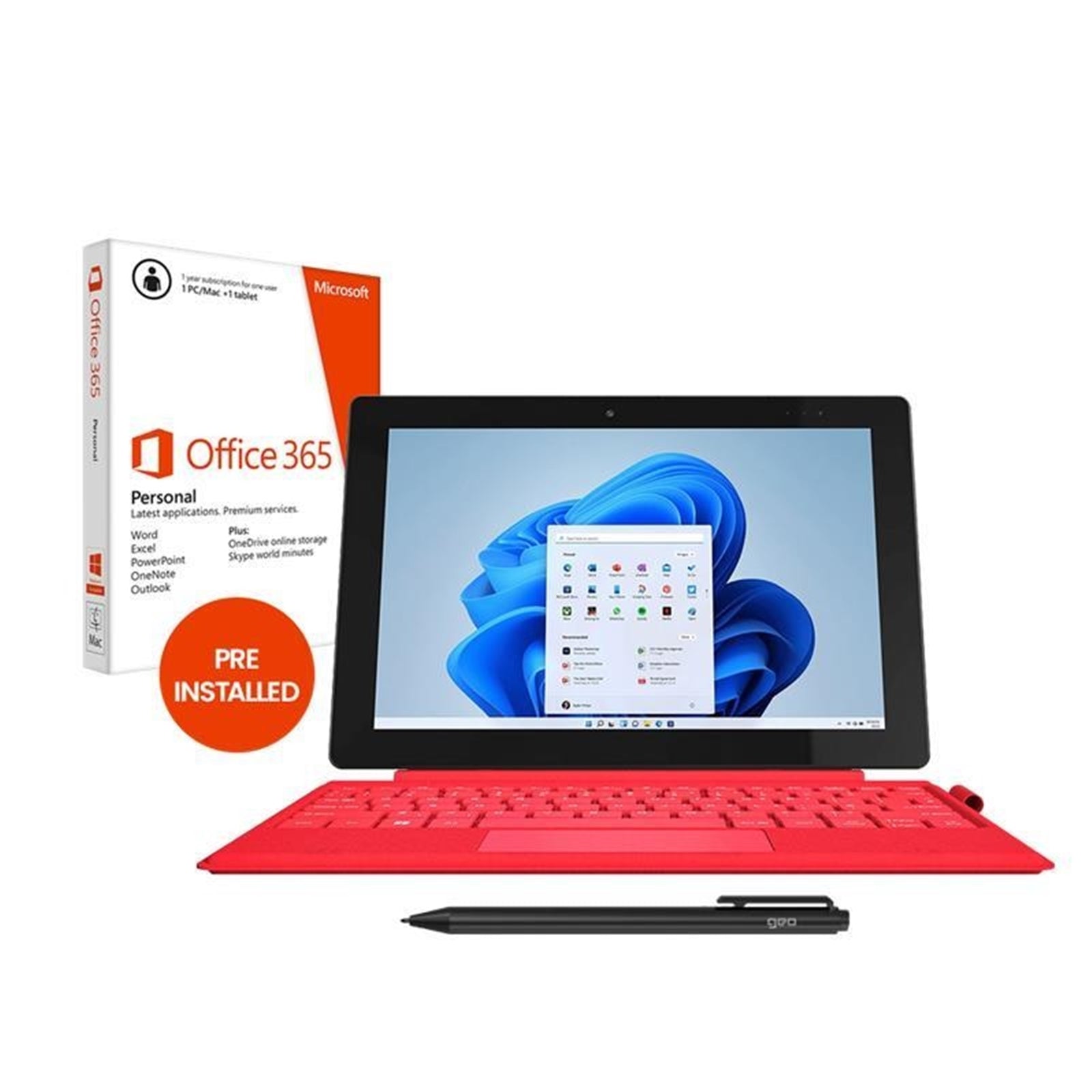 Geo GeoPad 110 2-in-1 Laptop/Tablet, 10.1 Inch IPS Touchscreen, Intel Celeron N4020, 4GB RAM, 128GB SSD, Windows 11 Home S with Detachable Keyboard, Pen and 1 Year Pre Installed Office 365 Personal-PCR Business Solutions Ltd