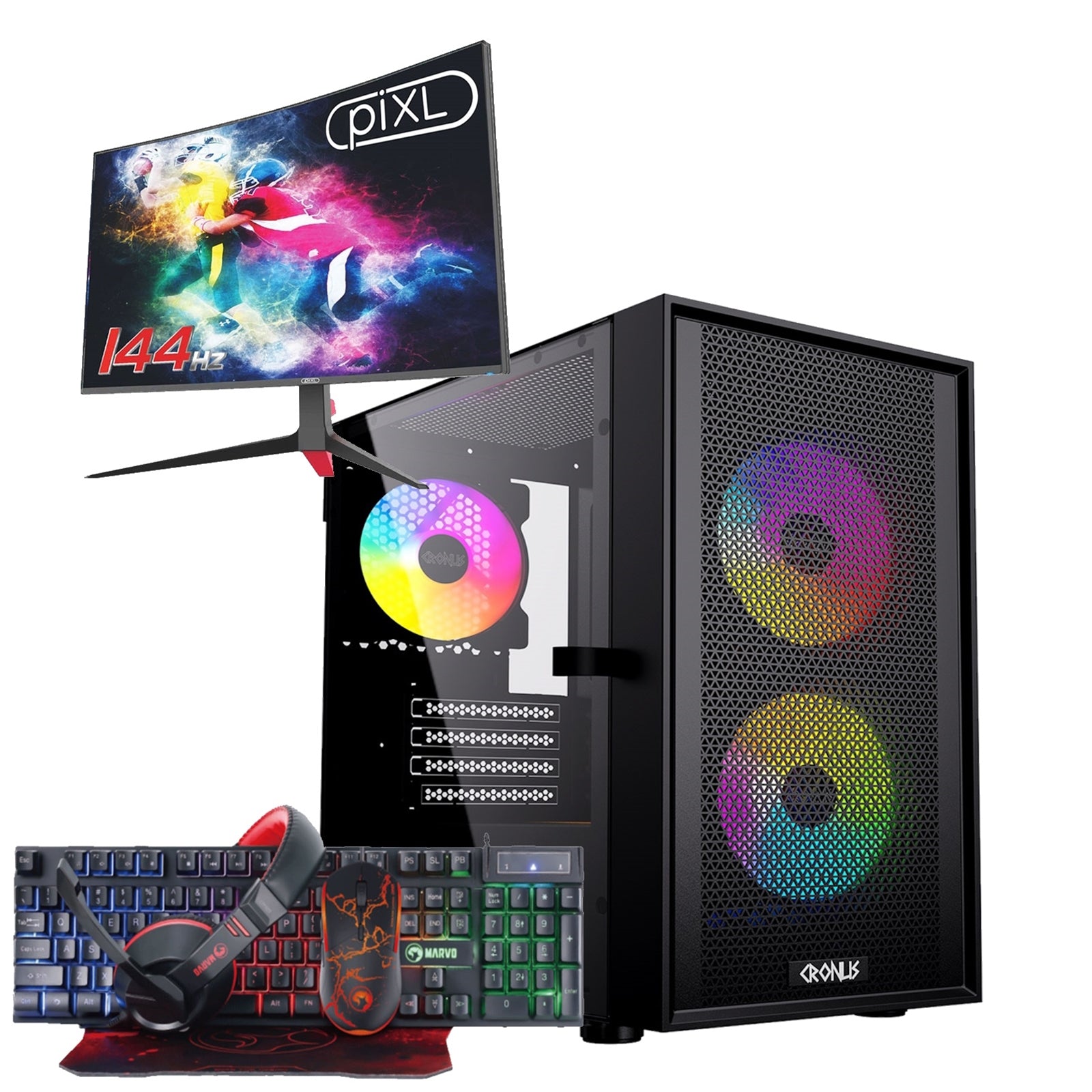 RGB Gaming Bundle - RGB Case with airflow, AMD 4 Core 8 Thread, 3.80GHz (4.00GHz Boost), 8GB RAM, 480GB SSD, AMD RX6400 4GB Graphics Card, Wi-Fi Card, Windows 11 Home. Comes with a 24" Curved Widescreen Monitor-PCR Business Solutions Ltd